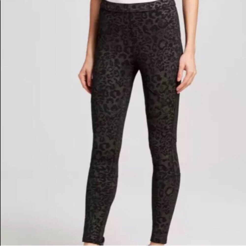 FREE PEOPLE Leopard Print Leggings Pants Cotton Stretch Animal Ponti Grey Black